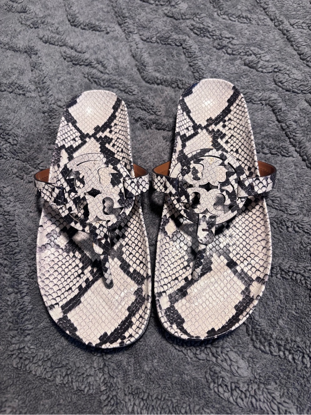 Tory Burch Snake-Print Miller Thong Sandals - Black & White